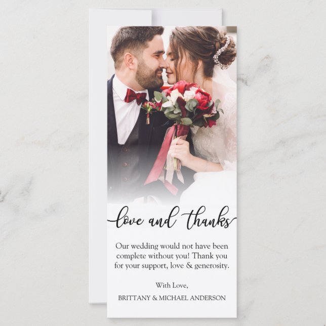 Black Script Love Thanks Wedding Photo Thank You Card (Front)