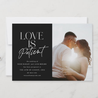 Black Script Love Wedding Photo Change the Date Announcement