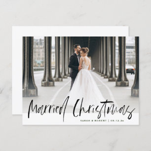 black script married christma wedding announcement postcard