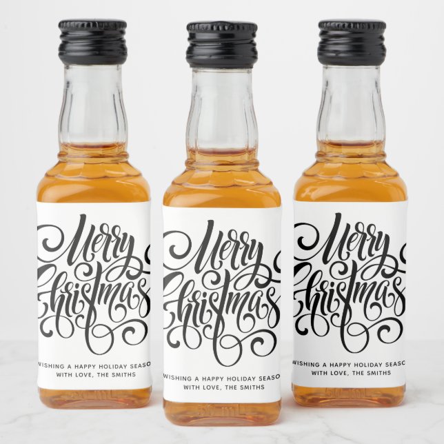 Black Script "Merry Christmas" Personalised Liquor Bottle Label (Bottles)