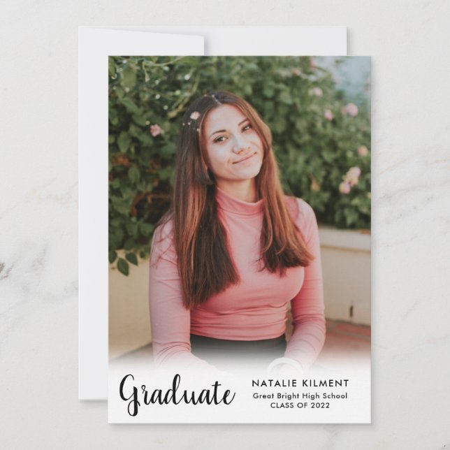 Black Script Modern Graduate Photo Graduation Invitation (Front)
