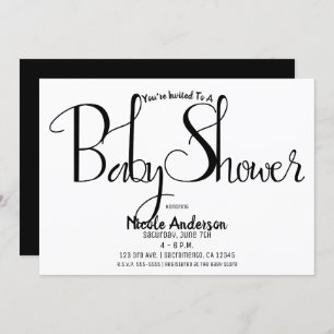 Black Script Modern Minimal Baby Shower Party Invitation