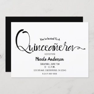 Black Script Modern Minimal Quinceañera Quince 15 Invitation