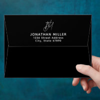 Black Script Monogram Back Flap Return Address