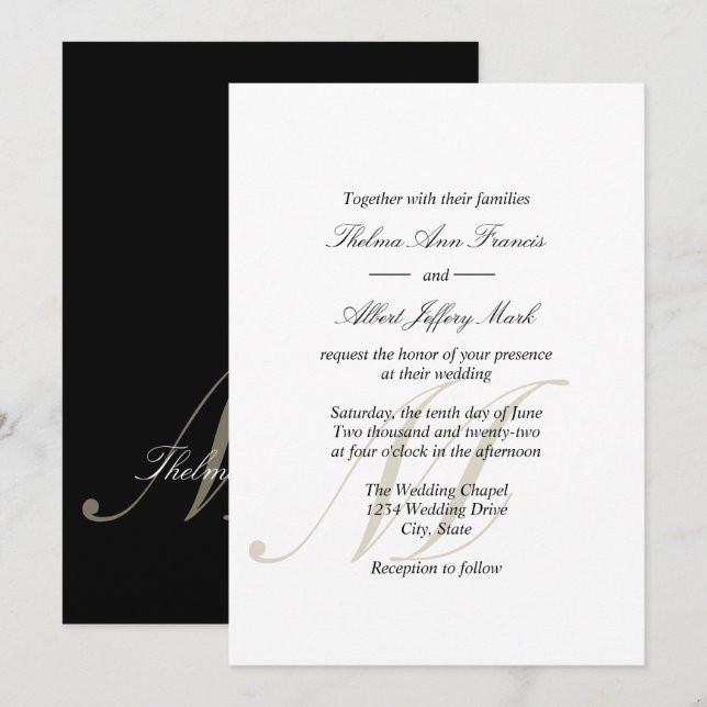 Black Script Monogram Families Wedding Invitatioin Invitation (Front/Back)