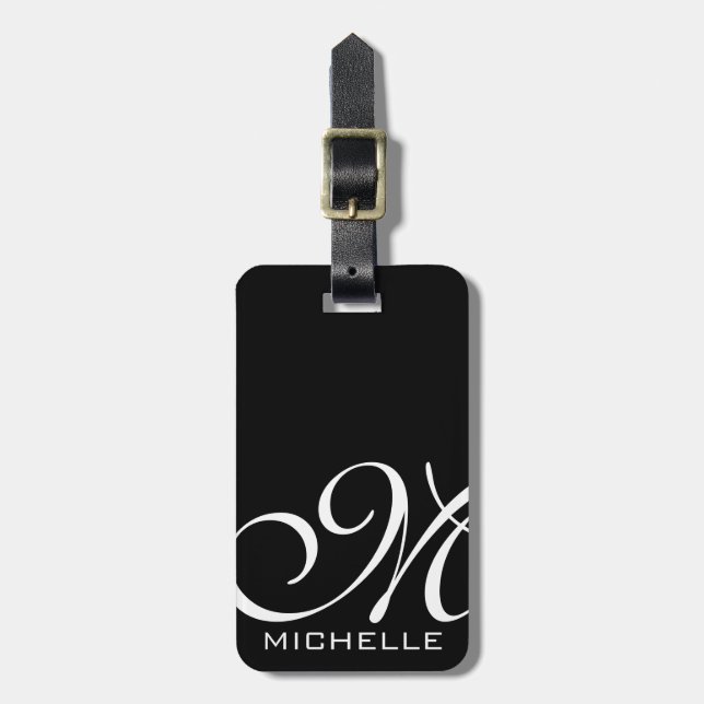 Black Script Monogrammed Luggage Tag (Front Vertical)