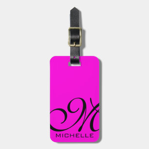 Black Script Monogrammed Pink Luggage Tag