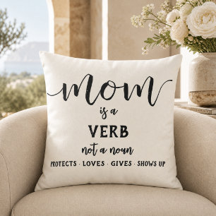 Black Script Mum Is a Verb Motherhood Quote Cushion