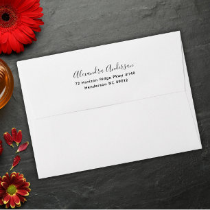 Black Script Name Back Flap Return Address Envelope