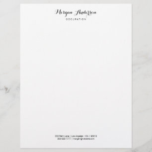 Black Script Name & Info, Wh & Rose Gold Marble Custom Letterhead