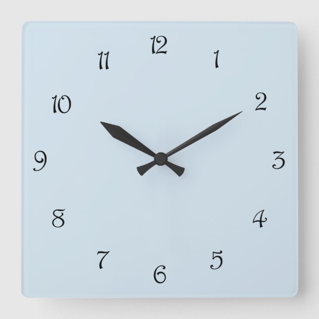 Black Script Numbers On Pale Blue wccnt Square Wall Clock (Front)