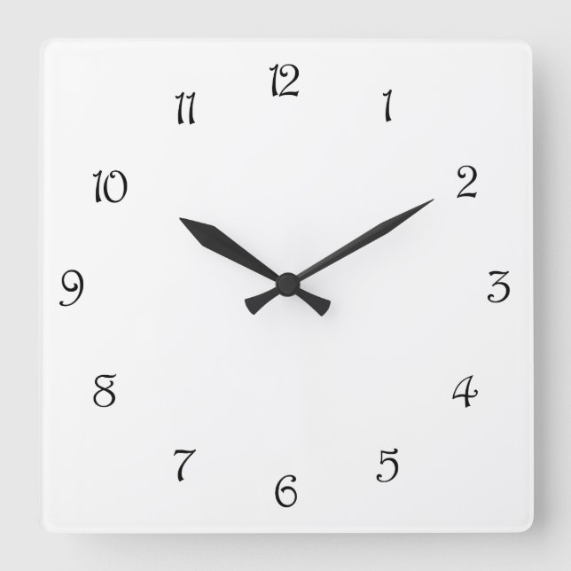 Black Script Numbers On White wccnt Square Wall Clock (Front)