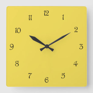 Black Script Numbers On Yellow wccnt Square Wall Clock