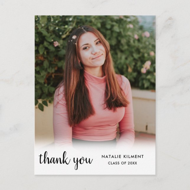 Black Script Photo Graduation Thank You Postcard (Front)