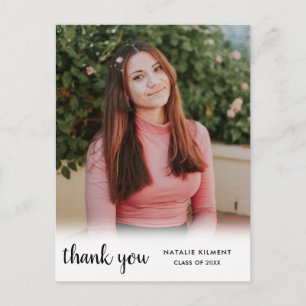 Black Script Photo Graduation Thank You Postcard