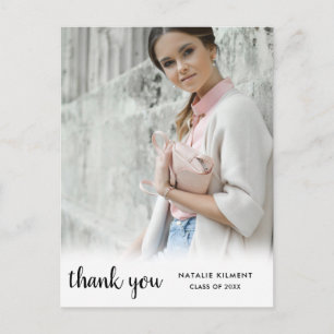 Black Script Photo Graduation Thank You Postcard