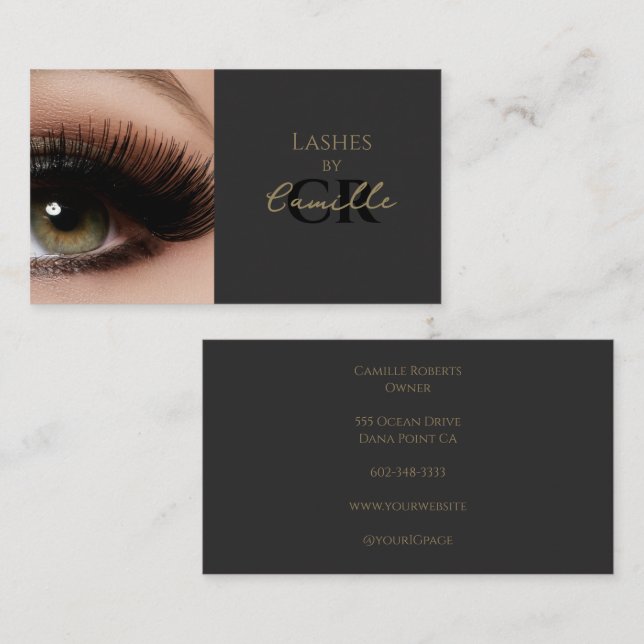 Black Script Photo Lashes Business Card (Front/Back)