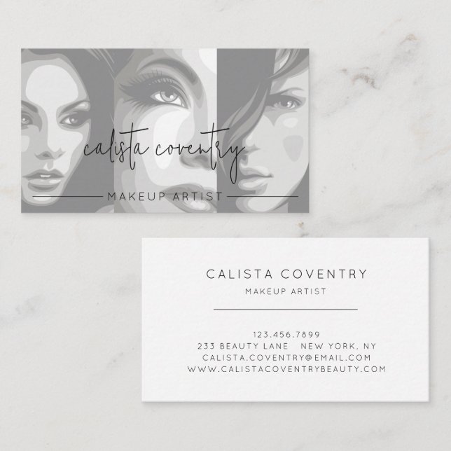Black Script Photo Makeup Business Card (Front/Back)