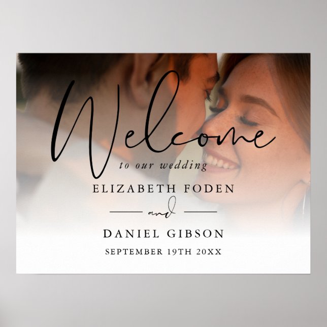 Black Script Photo Wedding Welcome Sign (Front)