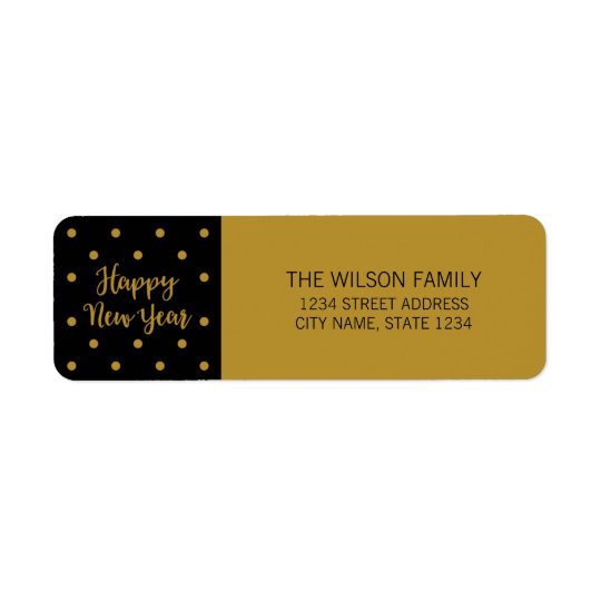 Black Script Polka Dot Happy New Year Address Return Address Label