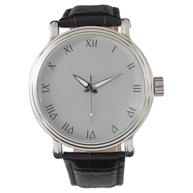 Black Script Roman Numbers on Grey wacnt Watch (Front)