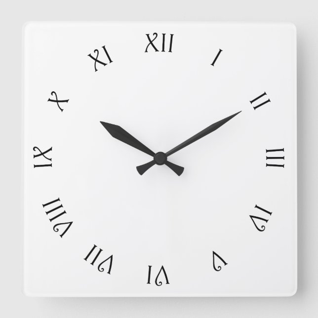 Black Script Roman Numbers On White wct Square Wall Clock (Front)