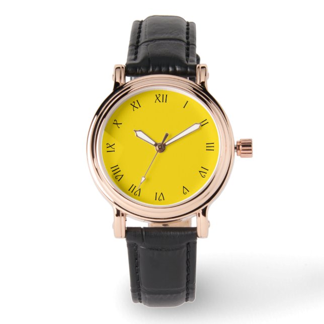 Black Script Roman Numbers on Yellow wacnt Watch (Front)