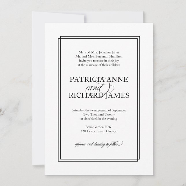 Black Script Simple Elegant Formal Wedding Invitation (Front)