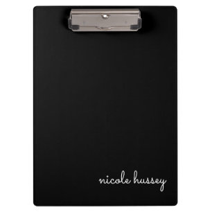 Black Script    Stylish Monogram Modern Minimalist Clipboard