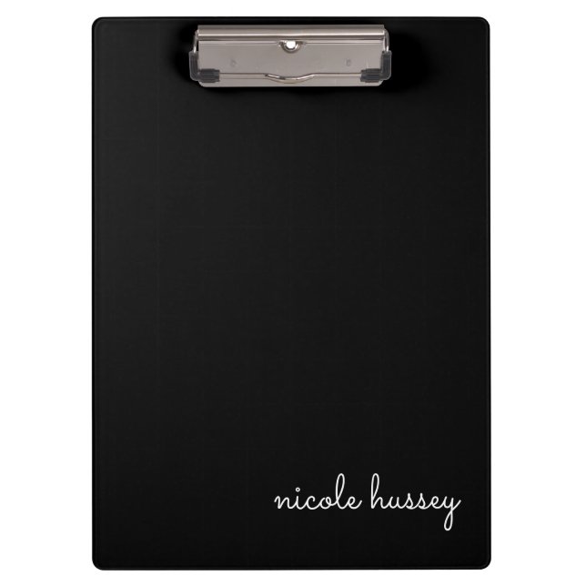 Black Script  | Stylish Monogram Modern Minimalist Clipboard (Front)