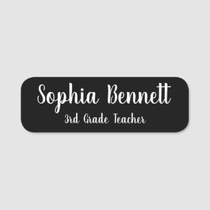 Black Script Teacher Classic Name Tag