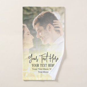 Black Script Text With Vintage Photo Wedding  Hand Towel