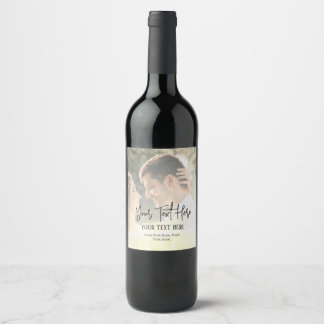 Black Script Text With Vintage Photo Wedding Wine Label