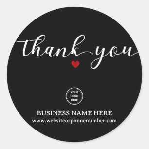 Black Script Topography Thank You Heart Add Logo Classic Round Sticker