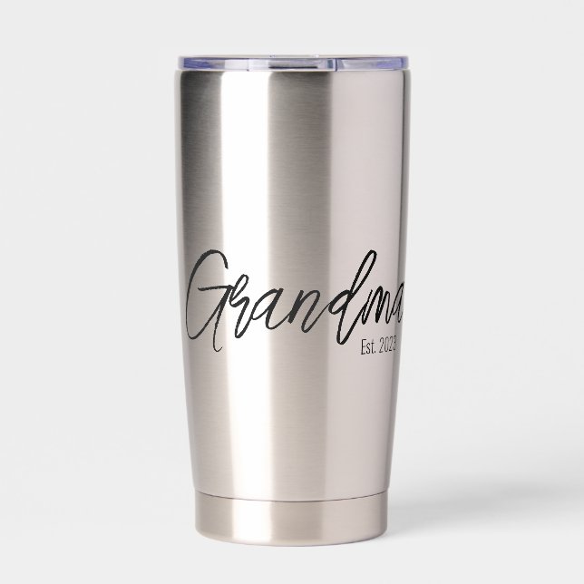 Black Script Typography Grandma Established Year Insulated Tumbler (Front)