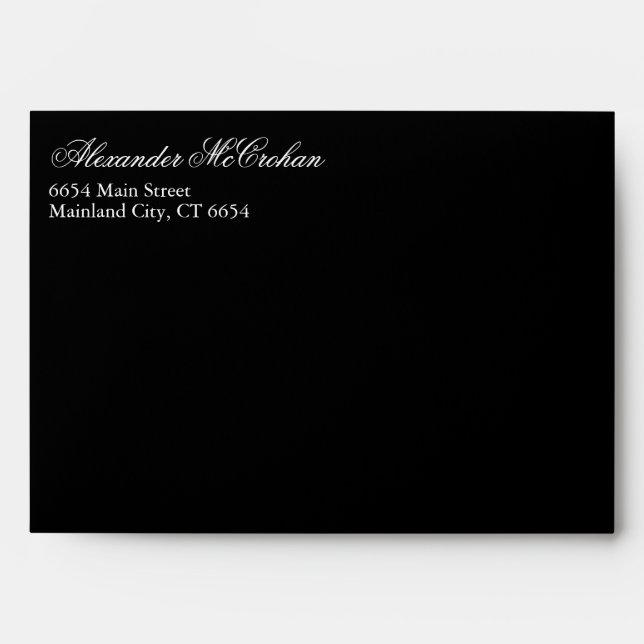 Black Script Typography Return Address Mailing Envelope (Front)