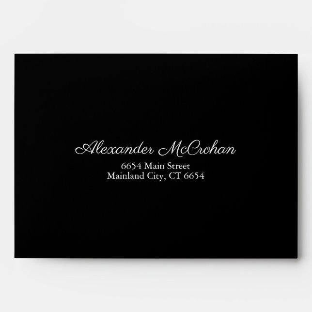Black Script Typography Return Address Mailing Envelope (Front)