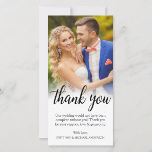 Black Script Wedding Photo Bride Groom Thank You