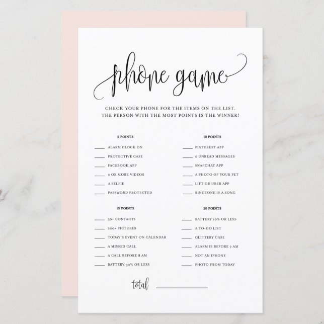 Black Script What's on Your Phone Shower Game (Front/Back)