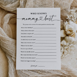 Black Script Who Knows Mummy Best Baby Shower Game Invitation