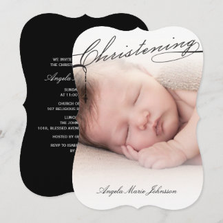 Black Scripted Christening Cross Photo Religious Invitation