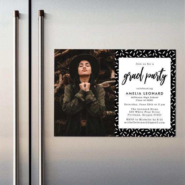 Black | Scripted Photo Graduation Party Magnetic Invitation (Creator Uploaded)