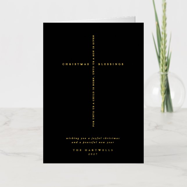 Black Scripture Cross Christmas/Holiday Foil Greeting Card (Front)
