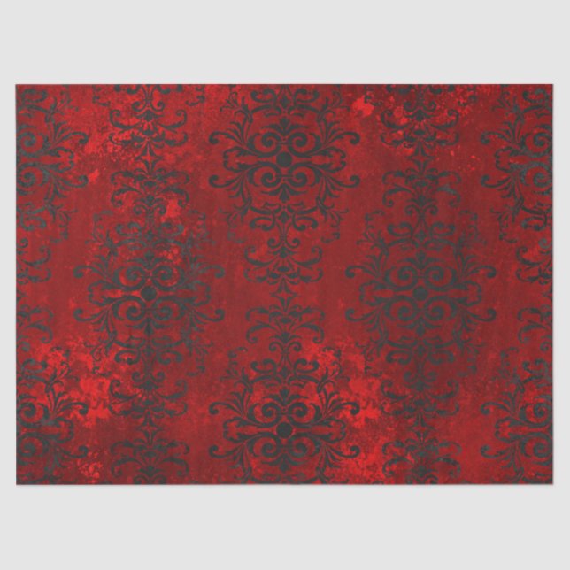 Black Scroll Designs on Shades of Red Decoupage Tissue Paper (Front)