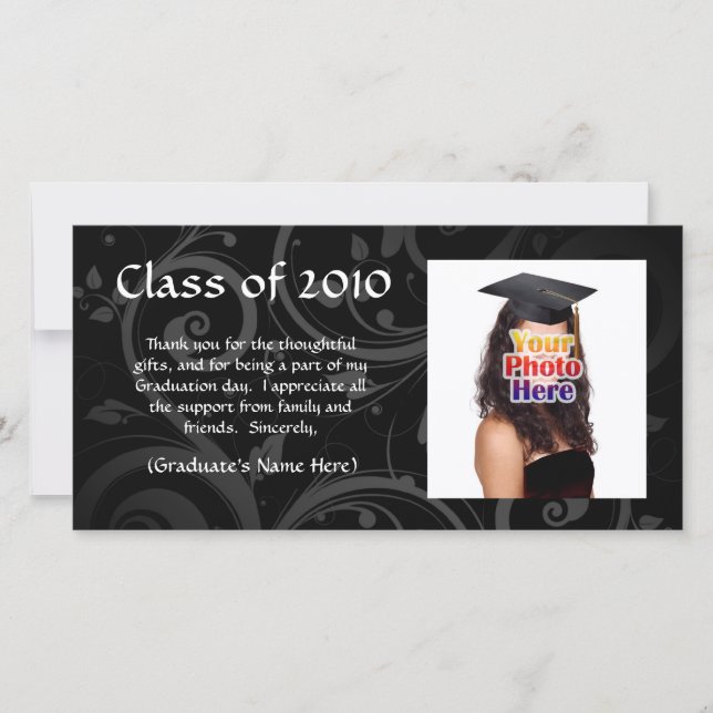 Black Scroll Graduation Announcement/Thank You Thank You Card (Front)