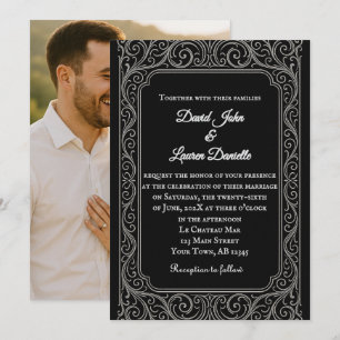 Black Scroll Photo Wedding Invitation
