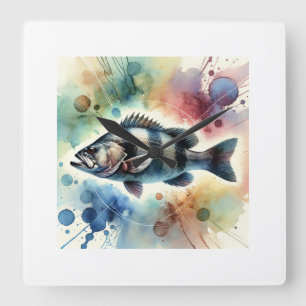 Black Sea Bass 170724AREF132 - Watercolor Square Wall Clock