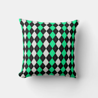 Black & SEA FOAM GREEN Diamonds ARGYLE Pattern Cushion