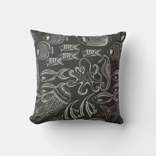 Black Sea Pattern Cushion (Front)