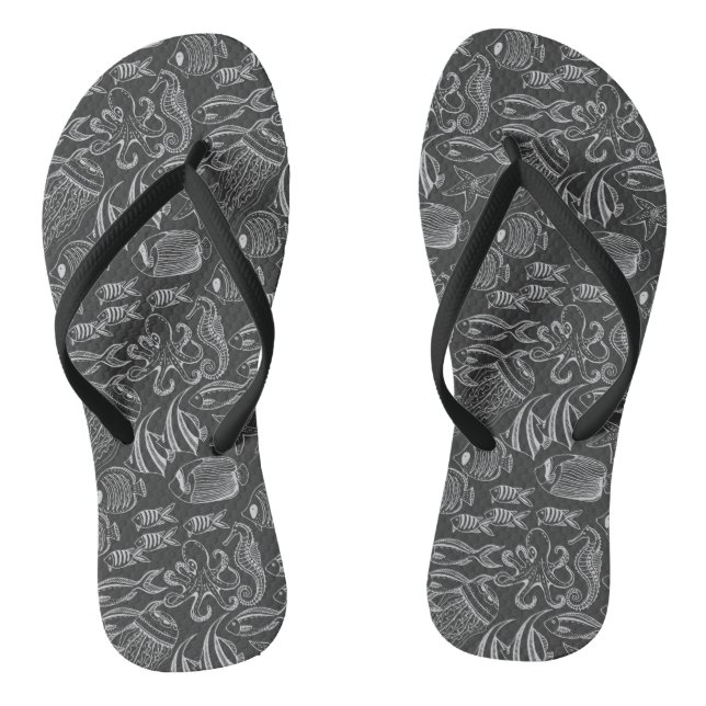 Black Sea Pattern Flip Flops (Footbed)